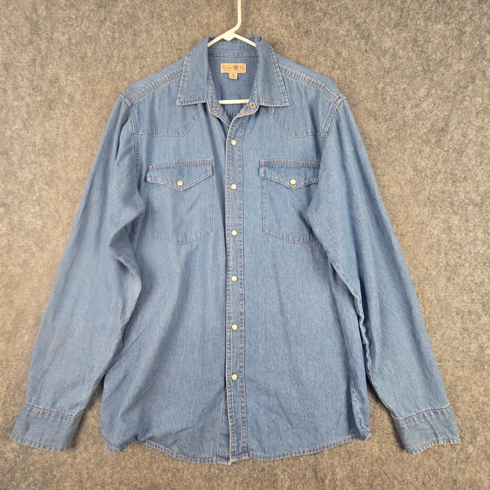 Vintage Turtle Bay Pearl Snap Denim Shirt Mens Medium Blue Cotton Cowboy Western